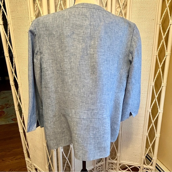 Talbots Blazer Chambray Blue Linen Open Front Collarless Jacket Plus size 20W - Picture 5 of 16